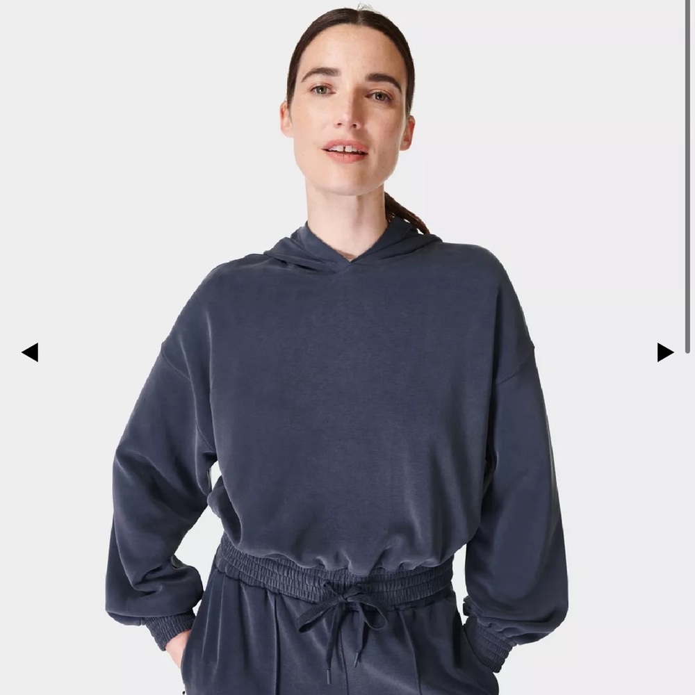 Sweaty Betty Sand Wash CloudWeight Crop Hoodie navy